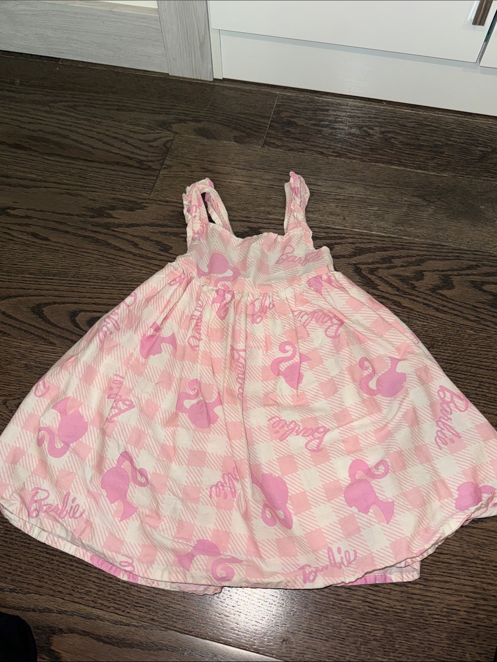 Barbie Pink Gingham Sleeveless Dress with Logo & Silhouette Print 4t